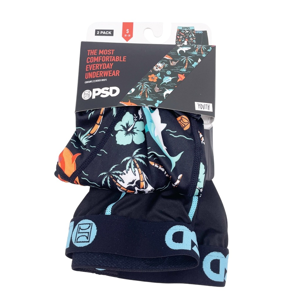 PSD Youth 2 Pack Shark Palm Tree Print Boxer Briefs Size Small